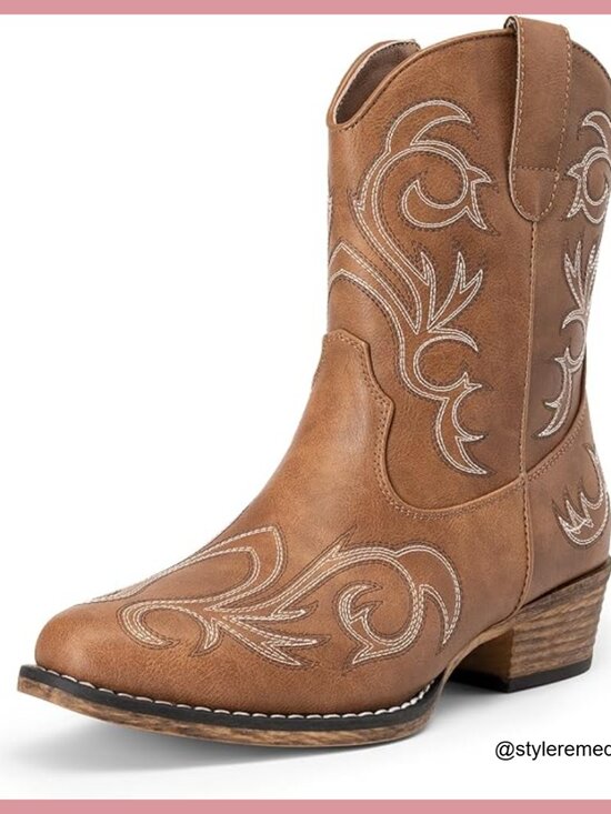 Amazon.com | DREAM PAIRS Women Faux Leather Cowgirl Western Boots Embroidered Ankle Booties Chunky Heel